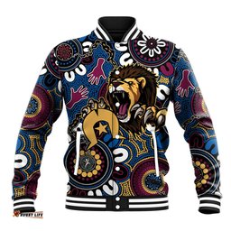 Custom Lions Football NAIDOC Week 2024 Baseball Jacket Fire Burning Aboriginal Dots Art
