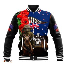 New Zealand and Australia ANZAC Day Baseball Jacket National Flag mix Kiwi Bird and Kangaroo Soldier Style