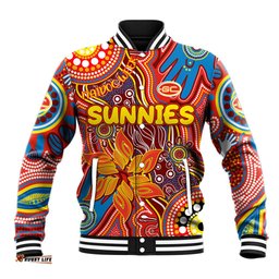 Personalised NAIDOC Week 2024 Gold Coast Suns Baseball Jacket Australian Aboriginal Hand Painting DT02
