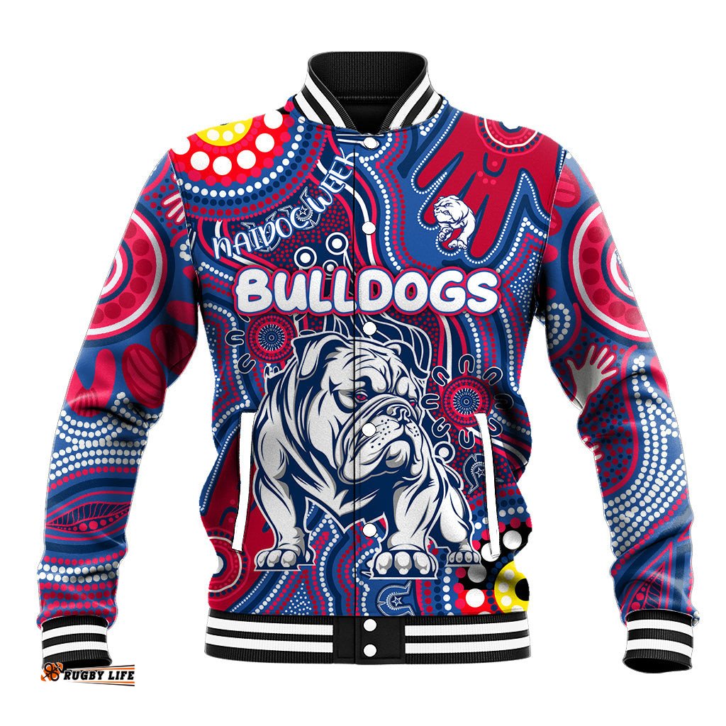 Personalised NAIDOC Week 2024 Western Bulldogs Baseball Jacket Australian Aboriginal Hand Painting DT02