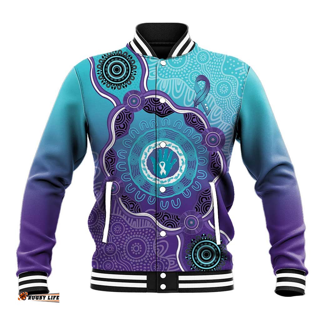 Australia Indigenous Baseball Jacket Suicide Prevention Month Ribbon Aboriginal Art