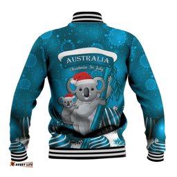 Australia Christmas In July Baseball Jacket Mommy and Baby Koala Santa - Blue