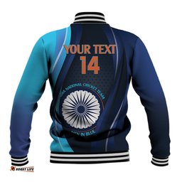Custom India Cricket Baseball Jacket 2024 World Cup Go Men in Blue