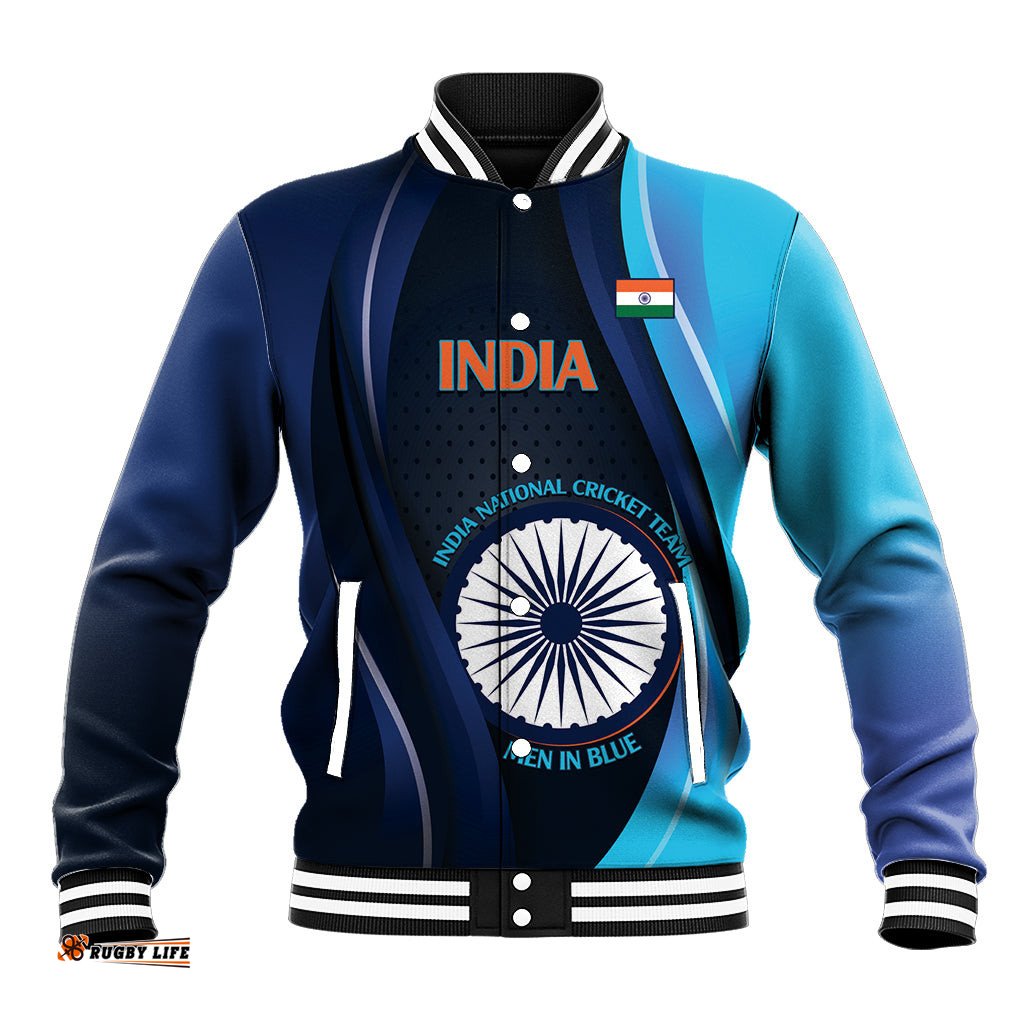 Custom India Cricket Baseball Jacket 2024 World Cup Go Men in Blue