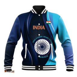 Custom India Cricket Baseball Jacket 2024 World Cup Go Men in Blue