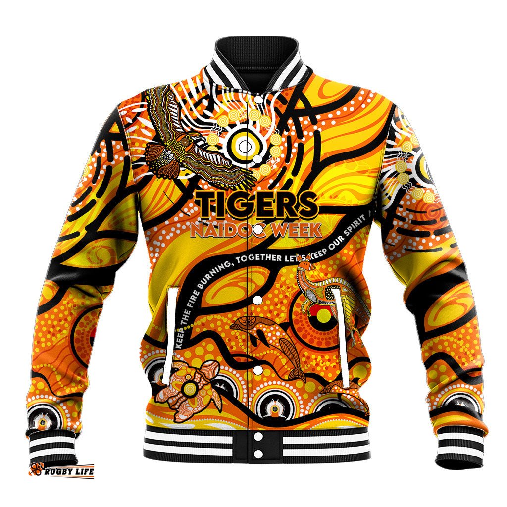 Custom NAIDOC Week 2024 Tiger Baseball Jacket Aboriginal Animals Keep The Fire Burning DT02