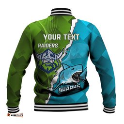 Personalised Sharks And Raiders Rugby Baseball Jacket Sporty Style