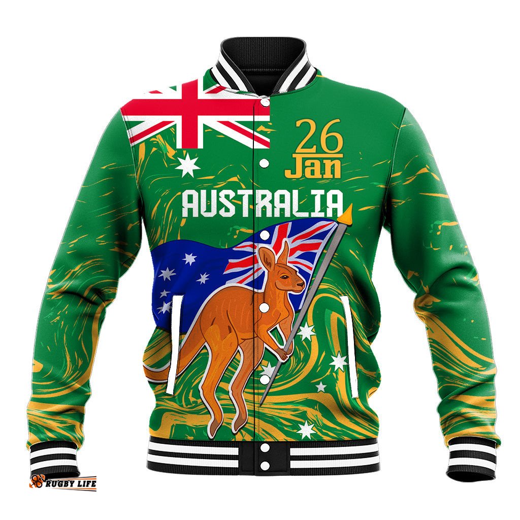 Proud To Be Australia Day Baseball Jacket Kangaroo with National Color