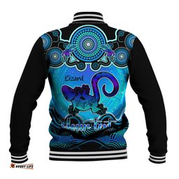 Personalised Australia Leo Lizard Zodiac Baseball Jacket Auz Astrology Aboriginal - Aqua