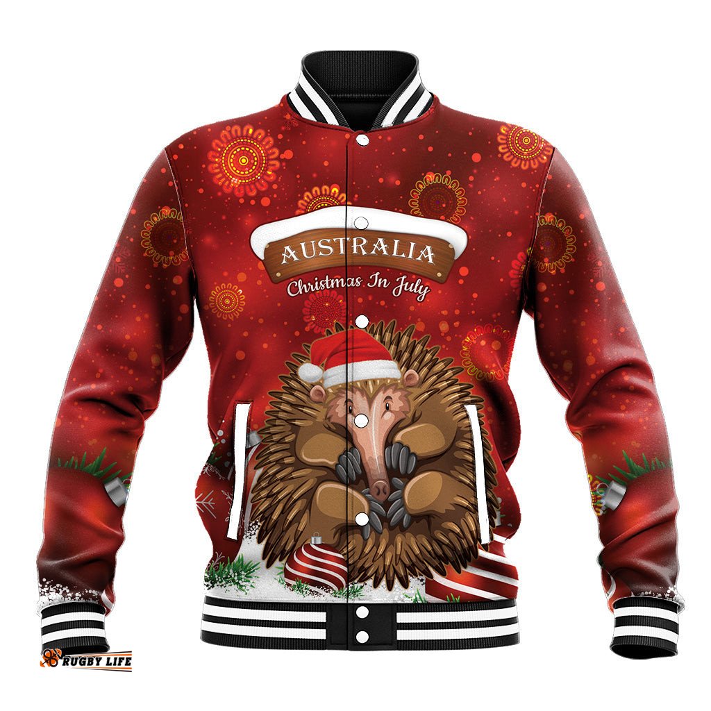 Australia Christmas In July Baseball Jacket Echidna Santa Claus