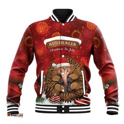 Australia Christmas In July Baseball Jacket Echidna Santa Claus