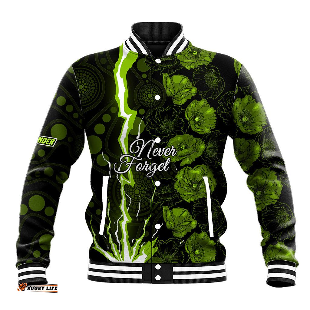 Thunder Cricket Never Forget Custom Baseball Jacket ANZAC Day with Poppy Aboriginal