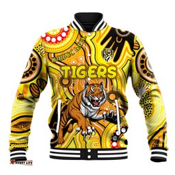 Personalised NAIDOC Week 2024 Richmond Tiger Baseball Jacket Australian Aboriginal Hand Painting DT02