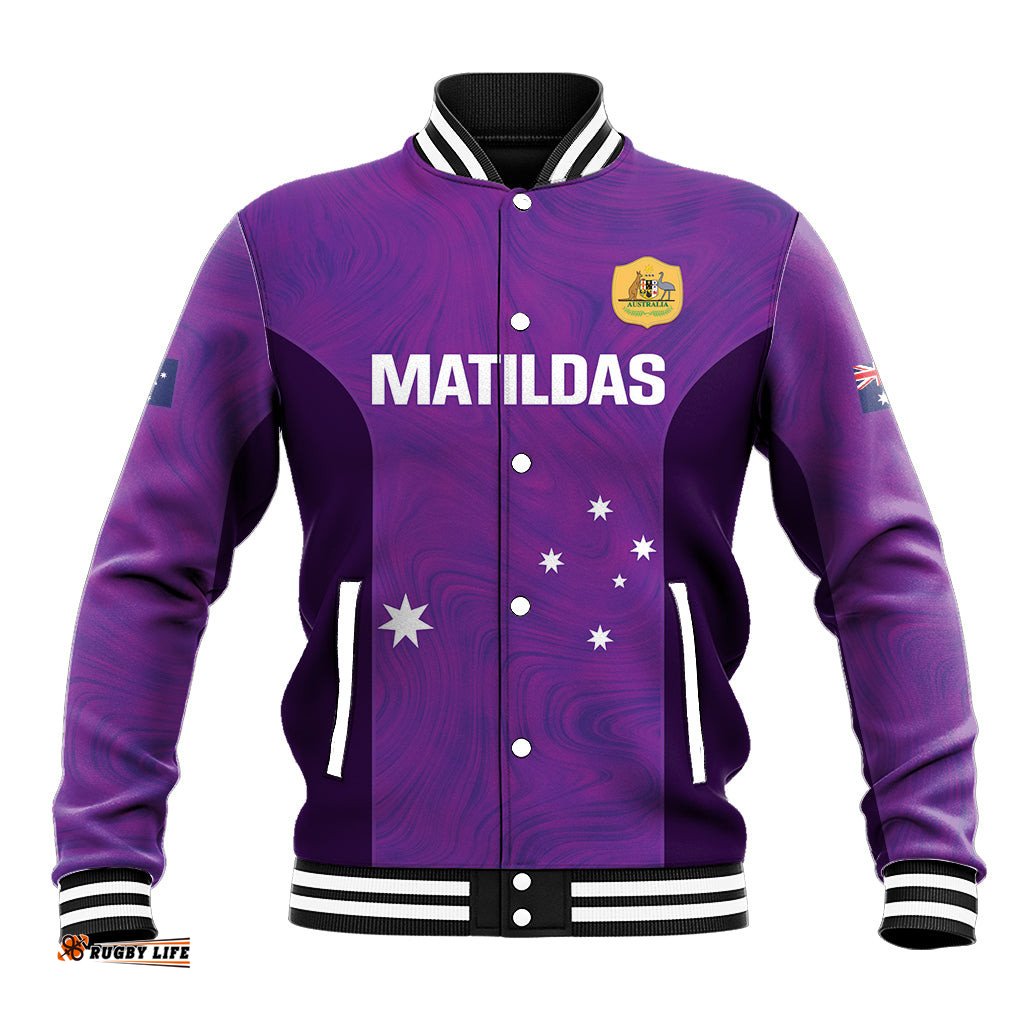 Custom Australia Soccer Baseball Jacket Matildas Go Champions - Purple