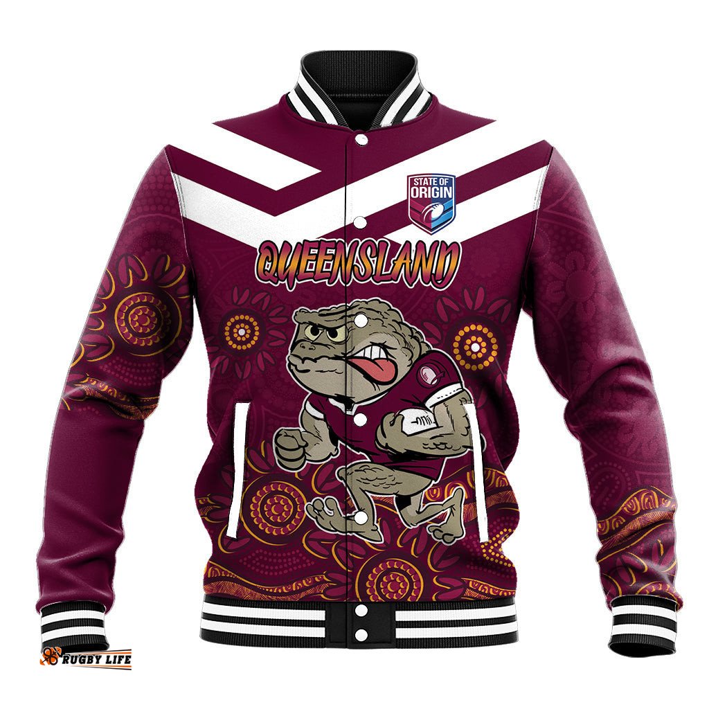 Custom QLD Maroons Cane Toad Blooded Aboriginal Inspired Baseball Jacket
