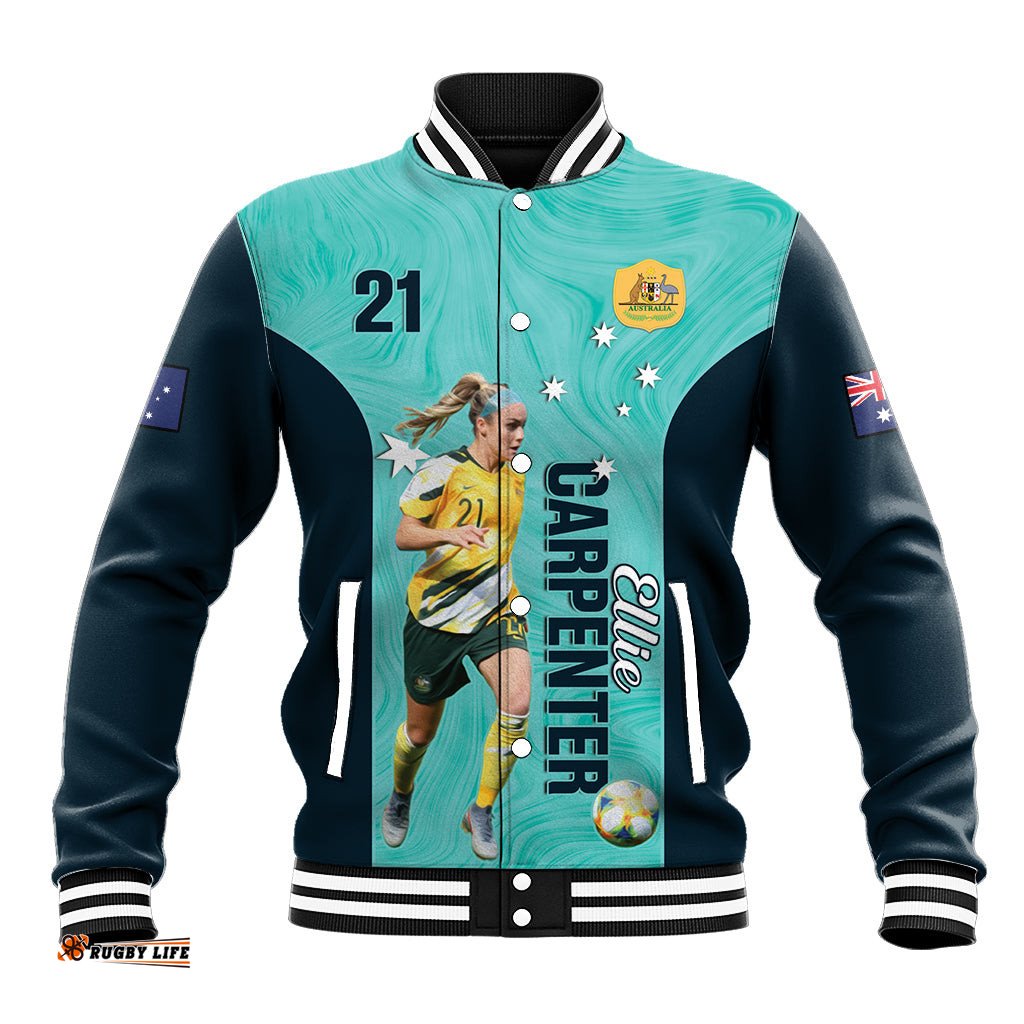 Australia Soccer Baseball Jacket Ellie Carpenter Matildas - Turquoise