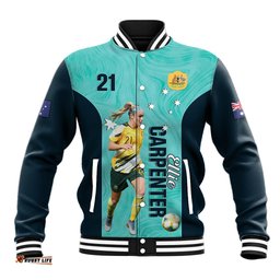Australia Soccer Baseball Jacket Ellie Carpenter Matildas - Turquoise