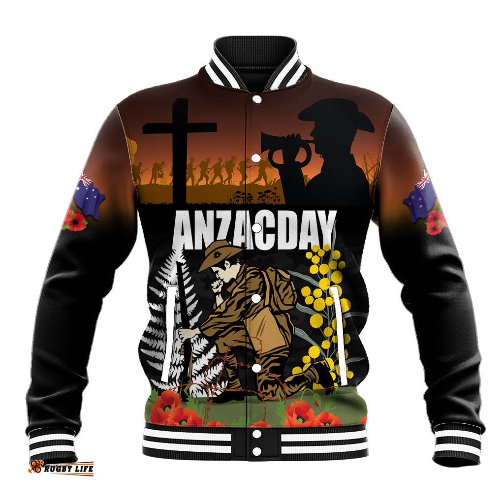 New Zealand and Australia ANZAC Day Baseball Jacket Soldier and Last Post Camouflage Pattern