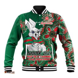 Personalised Rabbitohs NAIDOC Week 2024 Baseball Jacket Aboriginal Fire Burning Sparks