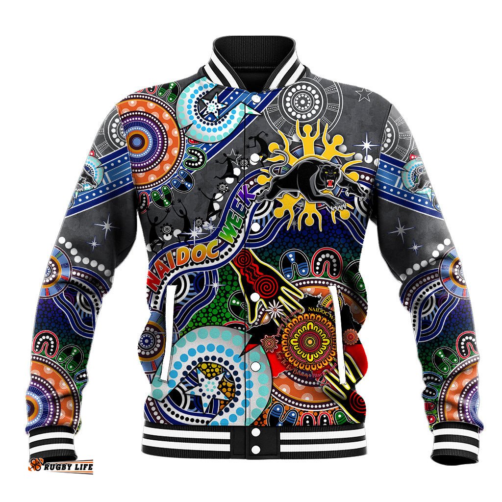 Personalised Panthers NAIDOC Week 2024 Baseball Jacket Australia Aboriginal Dot Painting DT02