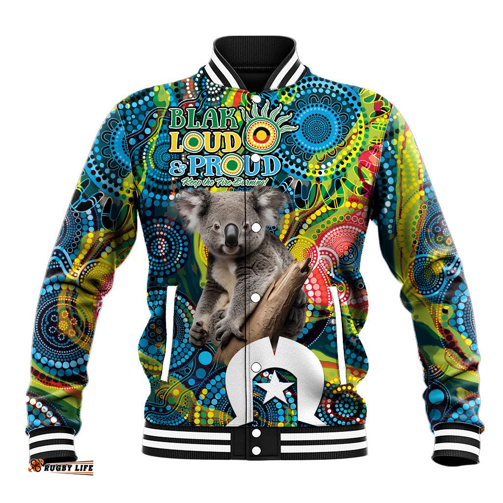 Personalised Vivid Minimal Koala Baseball Jacket NAIDOC 2024 Aboriginal Art Style No2