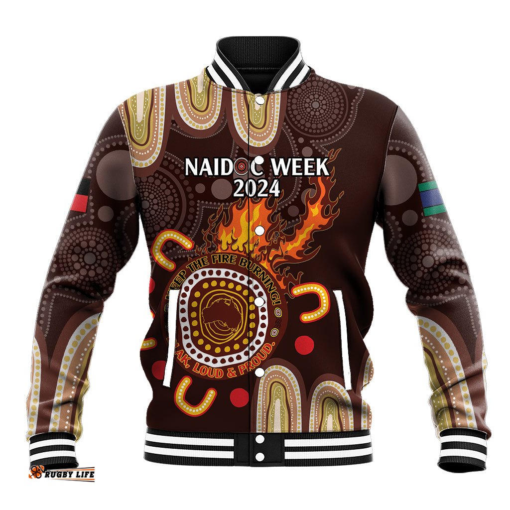 Personalised NAIDOC Week 2024 Baseball Jacket Aussie Map With Aboriginal