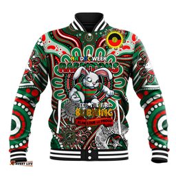 Custom NAIDOC Week 2024 Rabbitohs Baseball Jacket Mascot Rugby DT02