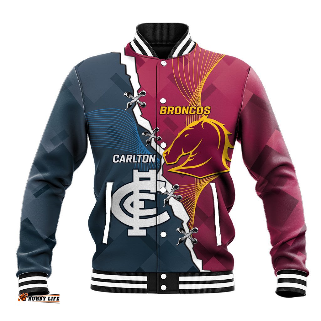 Personalised Broncos Rugby And Carlton Football Baseball Jacket Sporty Version