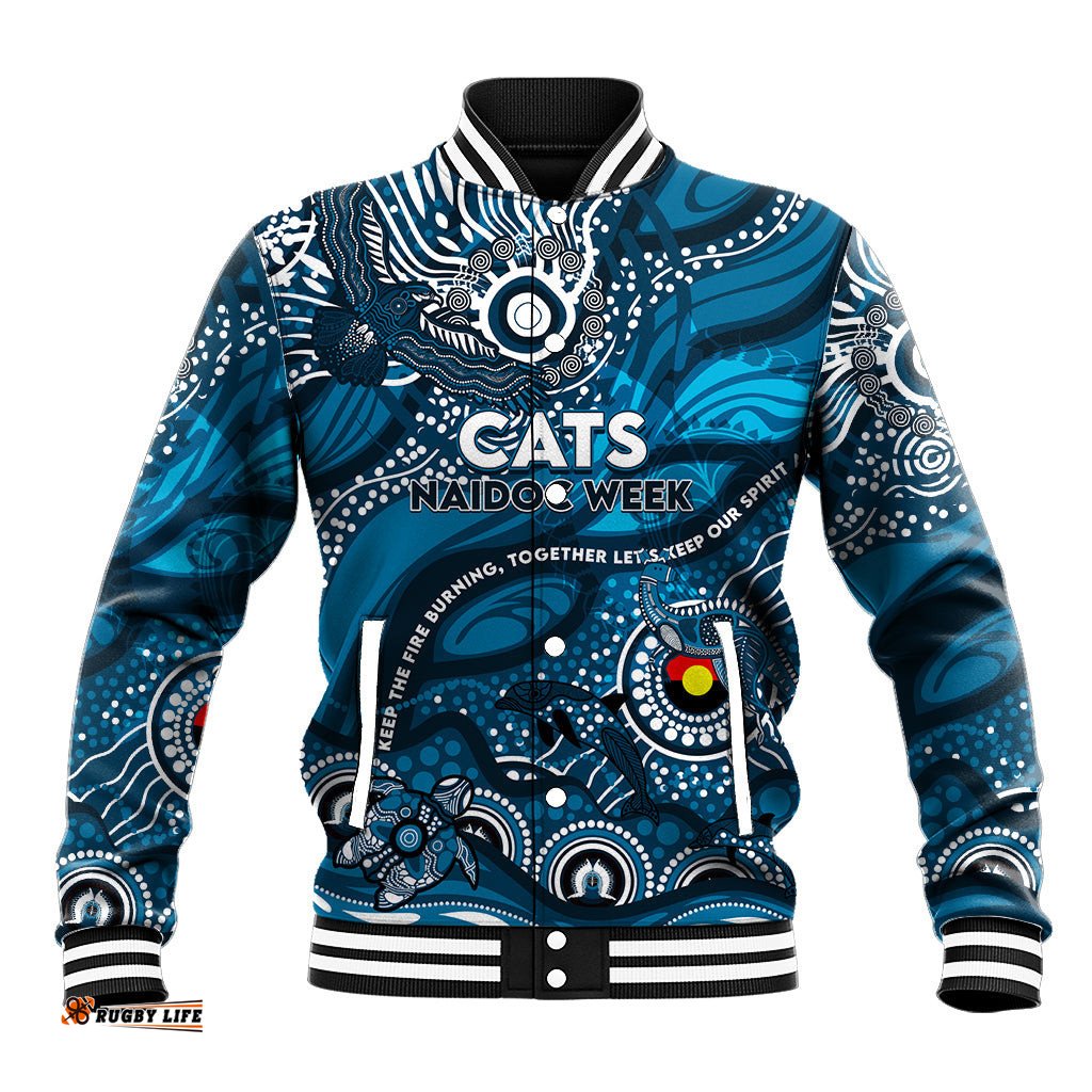Custom NAIDOC Week 2024 Blues Baseball Jacket Aboriginal Animals Keep The Fire Burning DT02