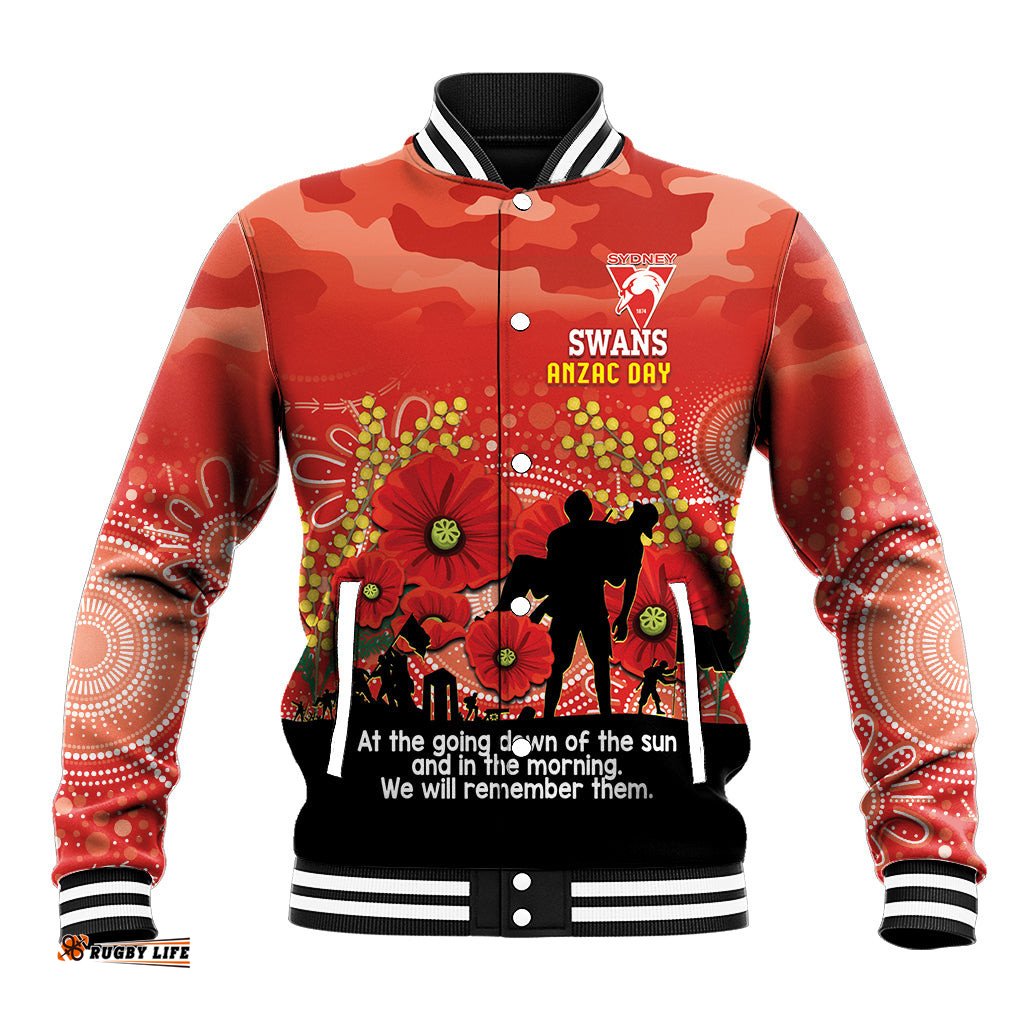Custom Swans Football ANZAC Baseball Jacket Gallipoli Camouflage With Poppies