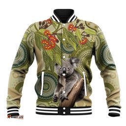 Aboriginal Koala Art Painting With Gum Blossom Baseball Jacket