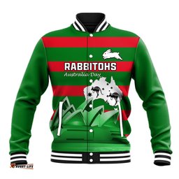 Custom Australia Day Rabbitohs Baseball Jacket NRL 2024 Sydney Opera House With Map