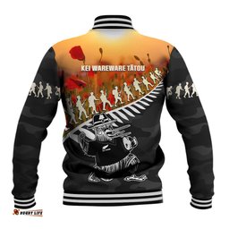 New Zealand ANZAC Rugby Baseball Jacket Soldier Fern With Kiwi Bird
