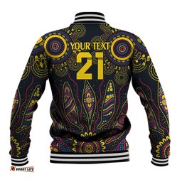Custom Adelaide Football Baseball Jacket With Crow Aboriginal Art Style