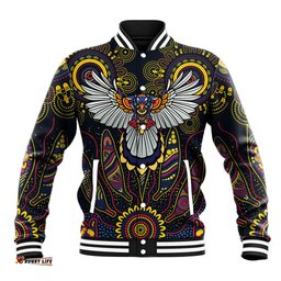 Custom Adelaide Football Baseball Jacket With Crow Aboriginal Art Style