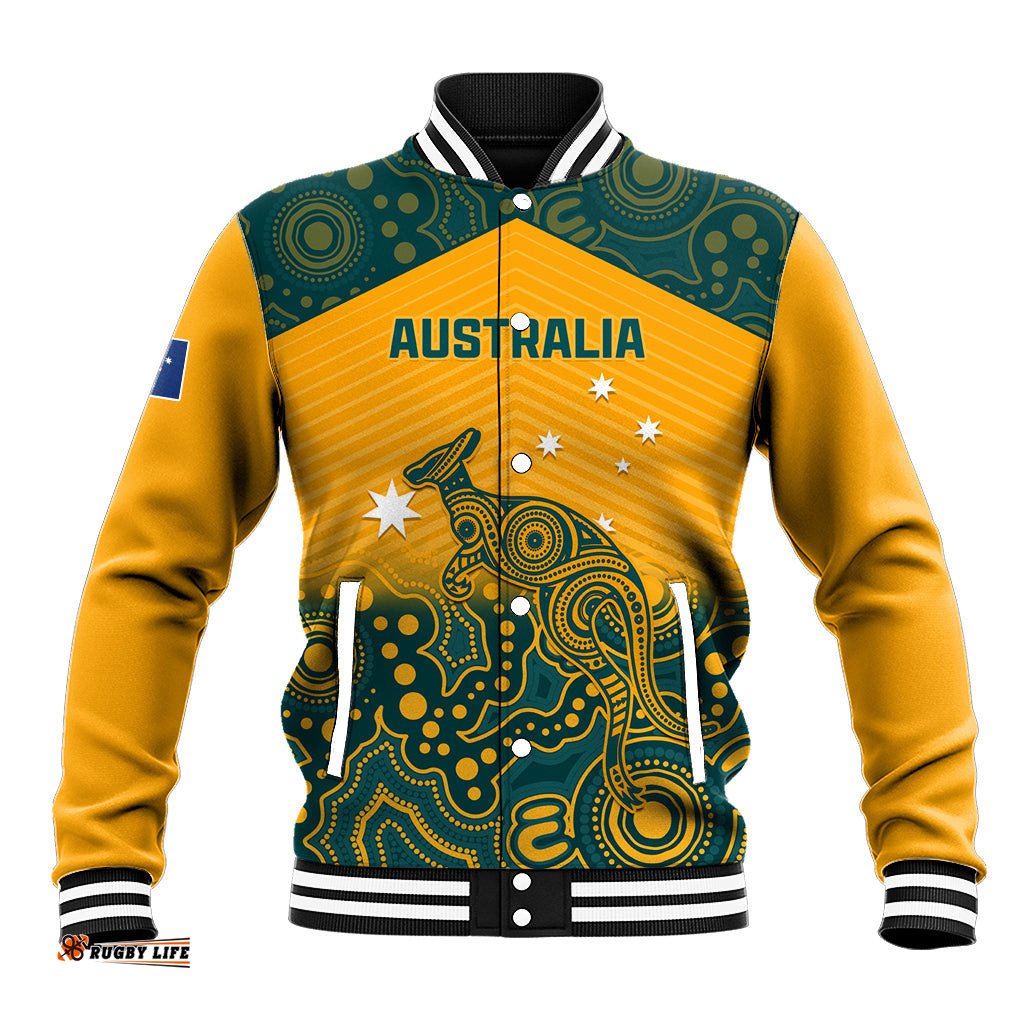 Custom Australia Rugby Baseball Jacket Wallabies Aboriginal Pattern