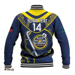 Custom NRL Cowboys NAIDOC Week Baseball Jacket Keep The Fire Burning Indigenous Art