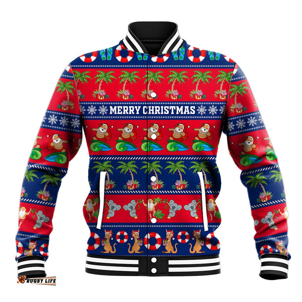 Personalised Australia Christmas Baseball Jacket Aussie Santa Claus Beach Xmas Vibes