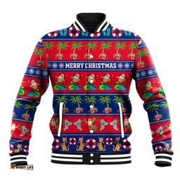 Personalised Australia Christmas Baseball Jacket Aussie Santa Claus Beach Xmas Vibes