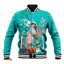 Personalised Kookaburra and Cockatoo Baseball Jacket Australia Merry Christmas Aboriginal Teal Style