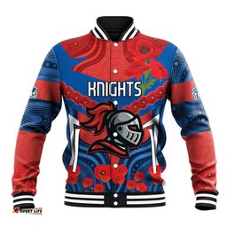Custom Knights Rugby ANZAC Baseball Jacket Novocastrians Gallipoli Soldier With Aboriginal Art
