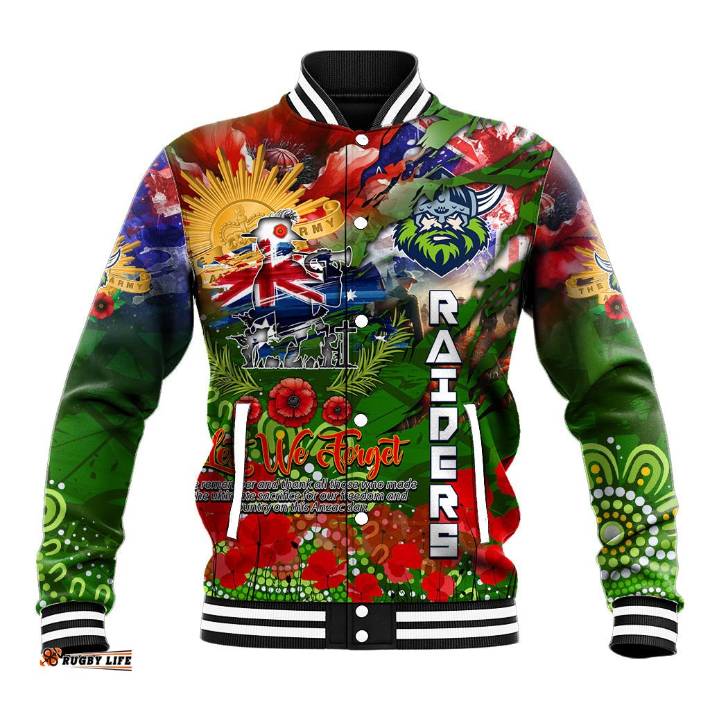 Personalised Australia Rugby Raiders ANZAC Baseball Jacket Canberra Scratch Style DT02