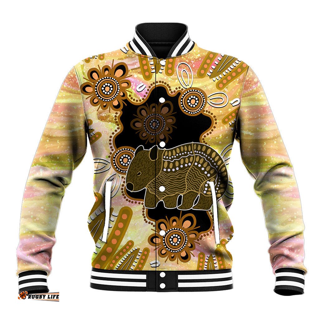Australia Opal Wombat Baseball Jacket Aussie Aboriginal Art