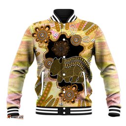 Australia Opal Wombat Baseball Jacket Aussie Aboriginal Art