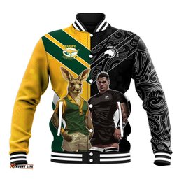 Custom New Zealand and Australia Rugby Baseball Jacket Kangroo and Maori Warrior Together