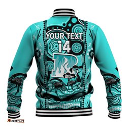 Custom Brisbane Heat Cricket Baseball Jacket Happy Australia Day Aboriginal Art