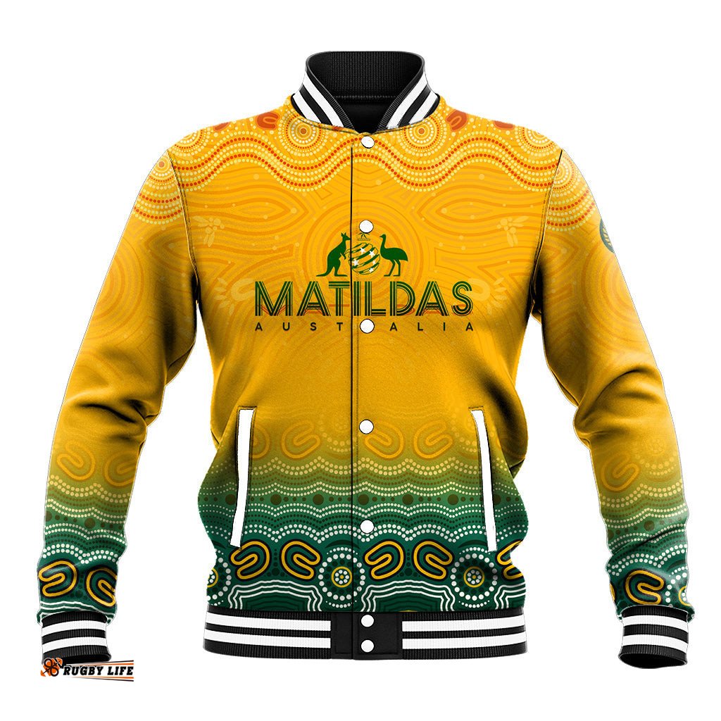 Personalised Australia Matildas Baseball Jacket Tillies Aboriginal Simple Yellow DT02