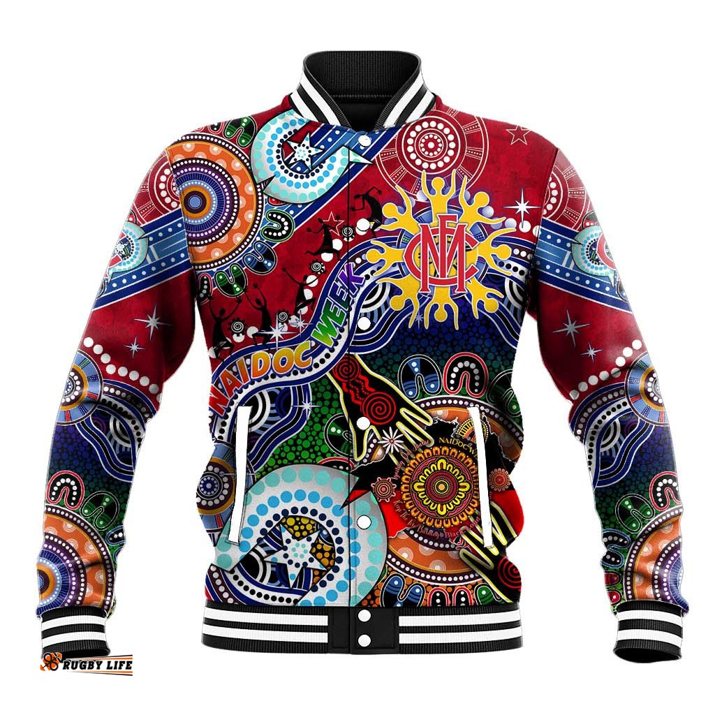 Custom NAIDOC Week 2024 Melbourne Demons Baseball Jacket Australia Aboriginal Dot Painting DT02