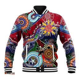 Custom NAIDOC Week 2024 Melbourne Demons Baseball Jacket Australia Aboriginal Dot Painting DT02