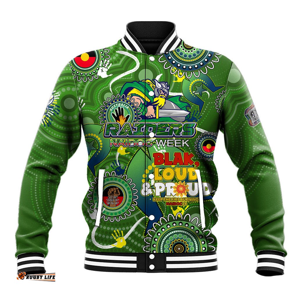 Personalised NAIDOC Week 2024 Raiders Baseball Jacket Australia Fire Burning DT02